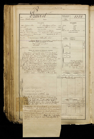 Pruvost, Charles Louis, né le 08 juin 1880 à Boulogne-sur-Mer (Pas-de-Calais), classe 1900, matricule n° 1254, Bureau de recrutement d'Abbeville