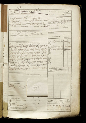 Marcassin, Robert Ferdinand, né le 12 février 1893 à Abbeville (Somme), classe 1913, matricule n° 1215, Bureau de recrutement d'Abbeville