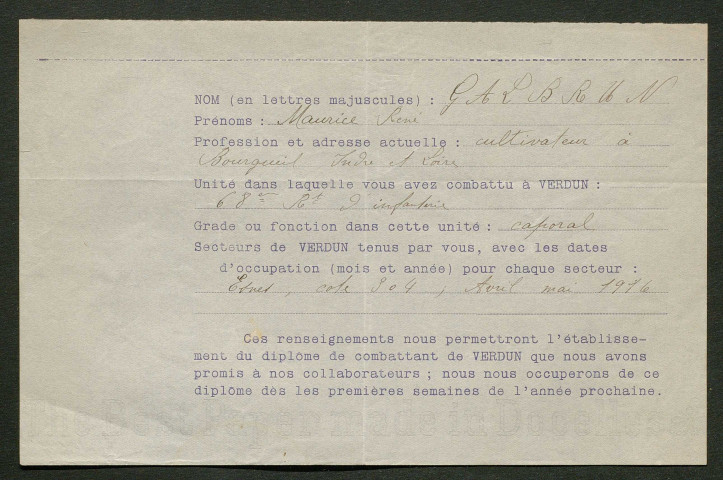 Témoignage de Galbrun, Maurice et correspondance avec Jacques Péricard