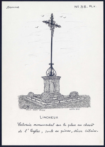 Lincheux : calvaire monumental sur la place au chevêt de l'église - (Reproduction interdite sans autorisation - © Claude Piette)