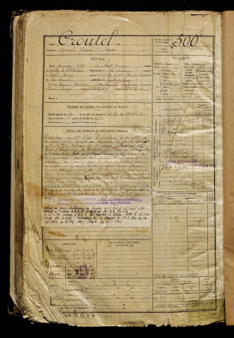 Croutel, Marcel Joseph, né le 16 mars 1899 à Pont-Remy (Somme), classe 1919, matricule n° 500, Bureau de recrutement d'Abbeville
