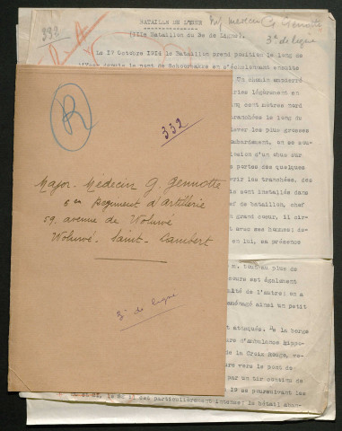 Témoignage de Gennotte, G. (Médecin major) et correspondance avec Jacques Péricard