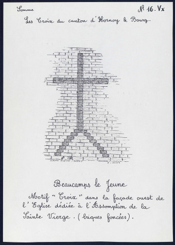 Beaucamps-le-Jeune : motif « croix » dans la façade ouest de l'église dédiée à l'Assomption de la Sainte-Vierge - (Reproduction interdite sans autorisation - © Claude Piette)