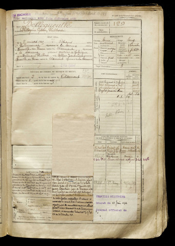 Bellegueulle, Philogène Gaston Philibert, né le 08 mars 1895 à Citerne (Somme), classe 1915, matricule n° 129, Bureau de recrutement d'Amiens