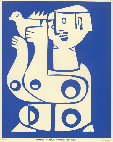 Hommage au député communiste René Lamps. Lithographie numérotée 2/25, signée par Joseph Chacron