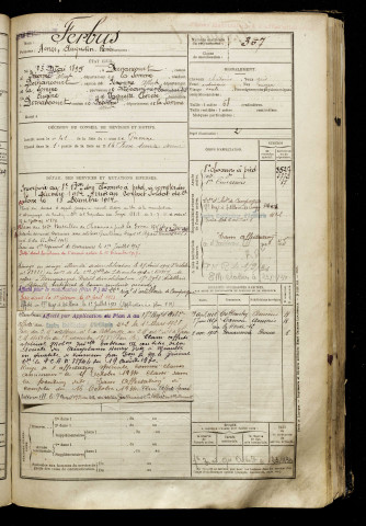 Ferbus, Henri Augustin René, né le 23 mai 1895 à Dernancourt (Somme), classe 1915, matricule n° 367, Bureau de recrutement de Péronne