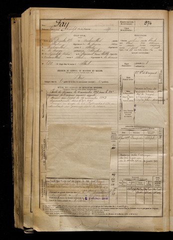Fay, François Hippolyte Désiré, né le 26 décembre 1872 à Auchonvillers (Somme), classe 1892, matricule n° 974, Bureau de recrutement de Péronne