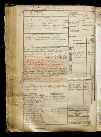 Watel, Théodule Hyacinthe, né le 31 mai 1896 à Wiencourt-l'Équipée (Somme), classe 1916, matricule n° 136, Bureau de recrutement de Péronne
