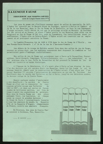 Longue Paume Infos (numéro 10), bulletin officiel de la Fédération Française de Longue Paume