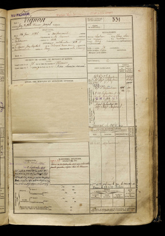 Vignon, Jean Baptiste François Joseph, né le 24 juin 1896 à Morlancourt (Somme), classe 1916, matricule n° 331, Bureau de recrutement de Péronne