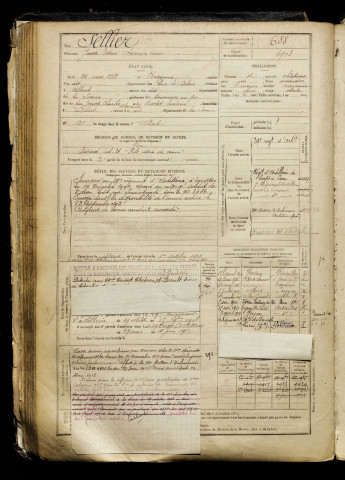 Sellier, Joseph Octave Alexandre, né le 24 mars 1883 à Bapaume (Pas-de-Calais), classe 1903, matricule n° 688, Bureau de recrutement de Péronne