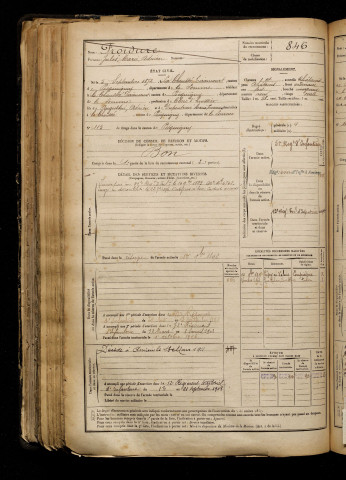 Froidure, Jules Marie Adrien, né le 05 septembre 1872 à Chaussée-Tirancourt (La) (Somme), classe 1892, matricule n° 846, Bureau de recrutement d'Amiens