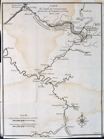 Carte particulière du projet du canal de jonction des rivières de Somme et d'Oise 1728