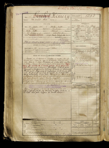 Hémery, Félix Edmond Albert, né le 21 janvier 1895 à Mailly-Maillet (Somme), classe 1915, matricule n° 1252, Bureau de recrutement d'Abbeville