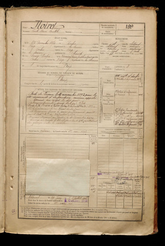 Noiret, Emile Henri Anatole, né le 25 novembre 1872 à Ercheu (Somme), classe 1892, matricule n° 199, Bureau de recrutement de Péronne