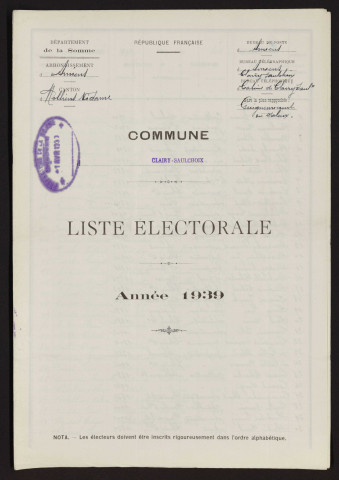 Liste électorale : Clairy-Saulchoix