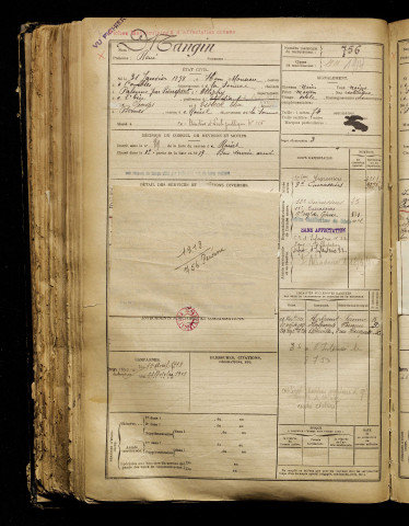 Mangin, René, né le 31 janvier 1898 à Hem-Monacu (Somme), classe 1918, matricule n° 756, Bureau de recrutement de Péronne