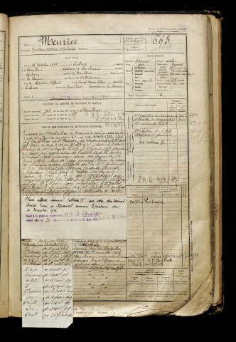 Meurice, Gustave Arthur Alphonse, né le 16 octobre 1898 à Lucheux (Somme), classe 1918, matricule n° 663, Bureau de recrutement d'Abbeville