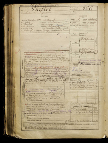 Wallet, Lucien Henri Edgard, né le 24 janvier 1884 à Bacouel-sur-Selle (Somme), classe 1904, matricule n° 466, Bureau de recrutement d'Amiens