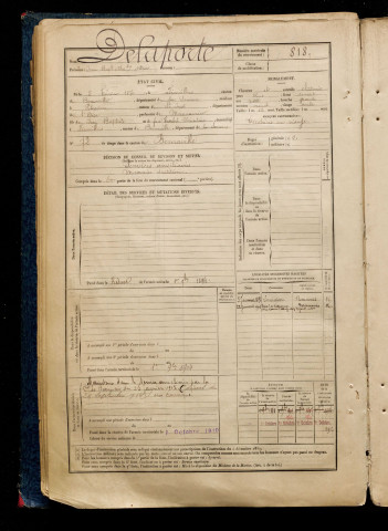 Delaporte, Jean Baptiste Alexandre Oscar, né le 05 février 1870 à Fienvillers (Somme), classe 1890, matricule n° 818, Bureau de recrutement d'Abbeville