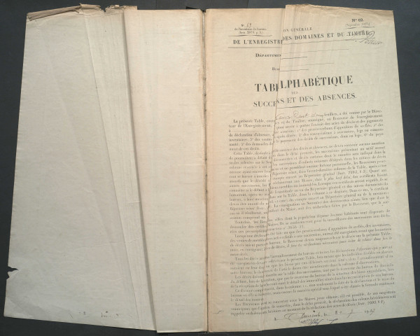 Table des successions et absences du bureau d'Amiens