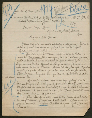 Témoignage de Martin, Raoul (Sergent) et correspondance avec Jacques Péricard