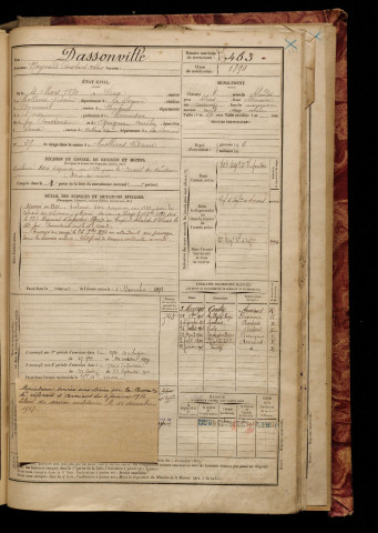 Dassonville, Raymond Constant Arthur, né le 04 mars 1870 à Seux (Somme), classe 1890, matricule n° 463, Bureau de recrutement d'Amiens