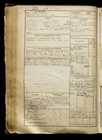 Boilet, André Hilaire Joseph, né le 08 avril 1896 à Becquigny (Somme), classe 1916, matricule n° 162, Bureau de recrutement de Péronne