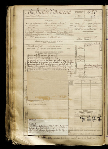 De Butler d'Ormond, Léonce Raymond, né le 19 septembre 1889 à Saint-Mandé (Val-de-Marne), classe 1909, matricule n° 450, Bureau de recrutement d'Abbeville