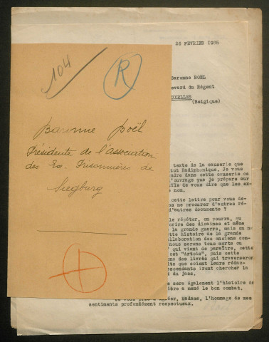 Témoignage de Boël, Madame la Baronne (Présidente de la'association des ex-prisonniers de Siegburg) et correspondance avec Jacques Péricard