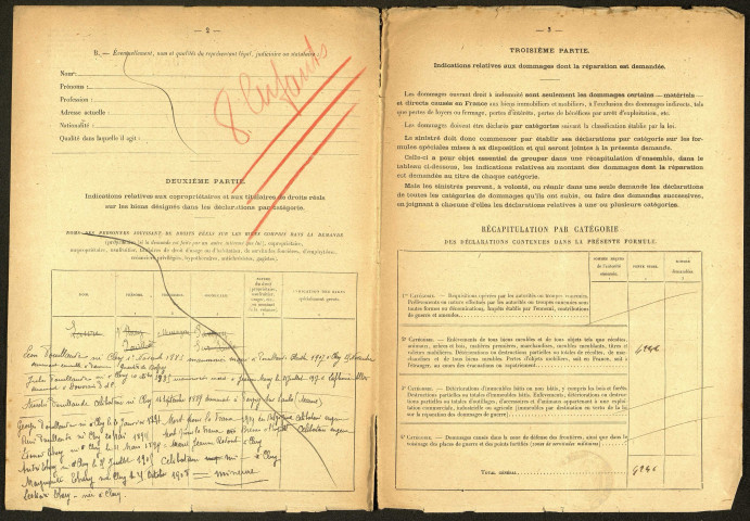 Cléry-sur-Somme. Demande d'indemnisation des dommages de guerre : dossier Théry-Pouillaude