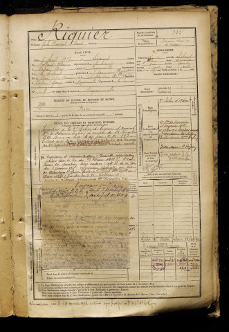 Riquier, Jules François Denis, né le 05 avril 1878 à Airaines (Somme), classe 1898, matricule n° 335, Bureau de recrutement d'Abbeville