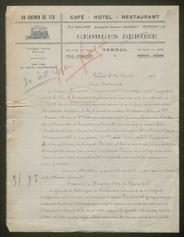 Témoignage de Bourceret, Georges et correspondance avec Jacques Péricard