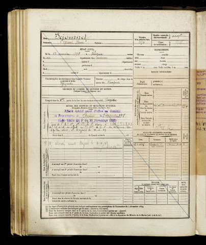 Sejournet, Marcel Henri, né le 13 décembre 1898 à Vouziers (Ardennes), classe 1918, matricule n° 2209, Bureau de recrutement d'Amiens