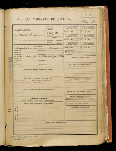 Flutte, Eusèbe François, né le 07 novembre 1897 à Oisemont (Somme), classe 1917, matricule n° 358, Bureau de recrutement d'Amiens