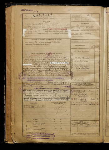 Camus, Maurice Robert Joseph, né le 13 juin 1901 à Athies (Somme), classe 1921, matricule n° 24, Bureau de recrutement d'Abbeville