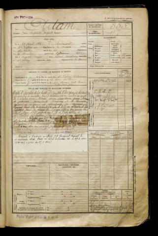 Adam, Jean Baptiste Auguste, né le 29 avril 1899 à Boismont (Somme), classe 1919, matricule n° 555, Bureau de recrutement d'Abbeville