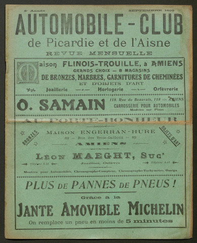 Automobile-club de Picardie et de l'Aisne. Revue mensuelle, 5e année, septembre 1909