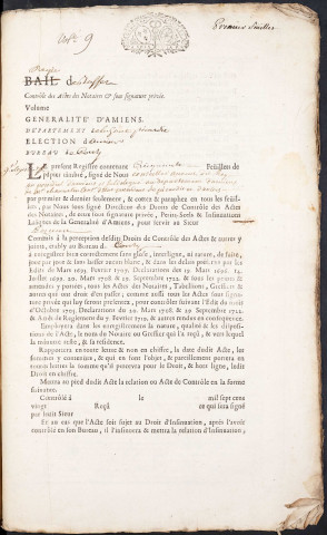 Contrôle des actes du bureau de Conty pour la période du 8 mars 1725 au 31 décembre 1725