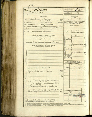 Delienne, Jean Baptiste Léocade Alexis, né le 15 septembre 1860 à Etrejust (Somme, France), classe 1880, matricule n° 896, Bureau de recrutement d'Amiens