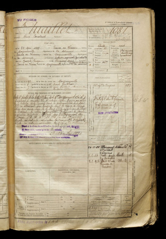 Puaillet, René Constant, né le 31 mai 1899 à Tours-en-Vimeu (Somme), classe 1919, matricule n° 1081, Bureau de recrutement d'Abbeville