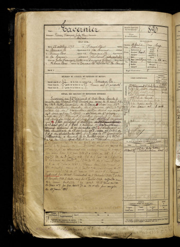 Tavernier, Pierre François Jules Henri Octave, né le 22 octobre 1898 à Fienvillers (Somme), classe 1918, matricule n° 890, Bureau de recrutement d'Abbeville