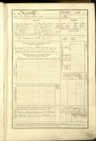 Fréville, Jules Théodore Albéric, né le 9 novembre1860 à Bray-lès-Mareuil (Somme, France), classe 1880, matricule n° 105, Bureau de recrutement d'Abbeville