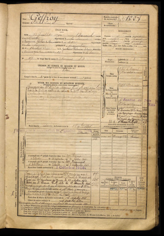 Geffroy, Henri Léon, né le 18 juillet 1874 à Bacouel-sur-Selle (Somme), classe 1894, matricule n° 1227, Bureau de recrutement d'Amiens