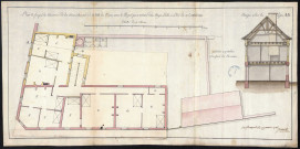 Plan et coupe des casernes de la maréchaussée de la ville de Ham, avec le projet pour relever d'un étage l'aile à l'est de ce bâtiment (1784)