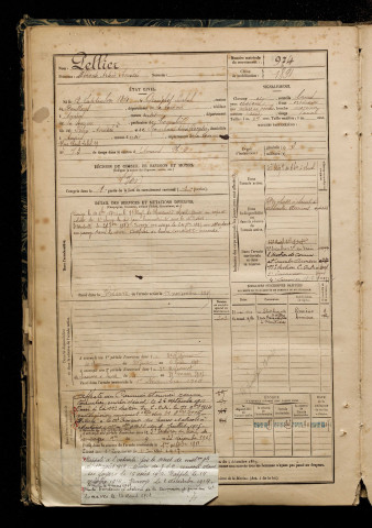 Pellier, Alphonse Arsène Amédée, né le 12 septembre 1871 à Grouches-Luchuel (Somme), classe 1891, matricule n° 974, Bureau de recrutement d'Amiens