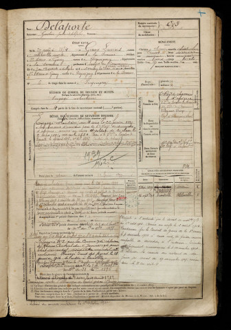 Delaporte, Gaston Jules Adolphe, né le 27 août 1874 à Grand-Laviers (Somme), classe 1894, matricule n° 673, Bureau de recrutement d'Amiens
