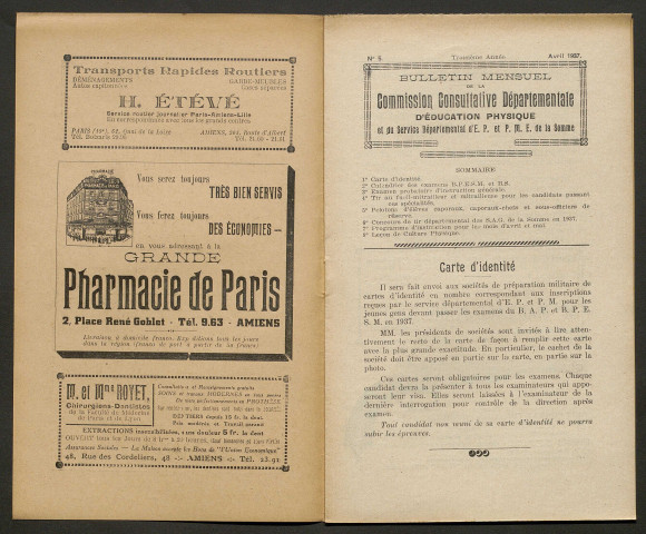 Bulletin mensuel de la Commission Consultative d'Education Physique et du Service Départemental d'Education Physique et Préparation Militaire Elémentaire de la Somme, numéro 5 (3e année)