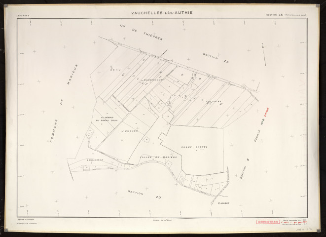 Plan du cadastre rénové - Vauchelles-lès-Authie : section ZE