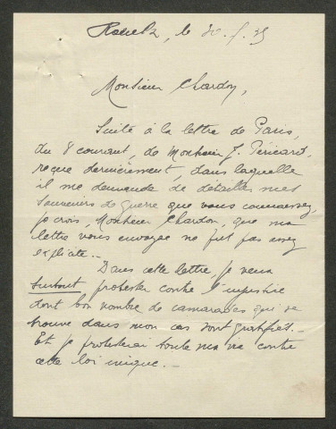 Témoignage de Detobel, Fernand et correspondance avec Jacques Péricard